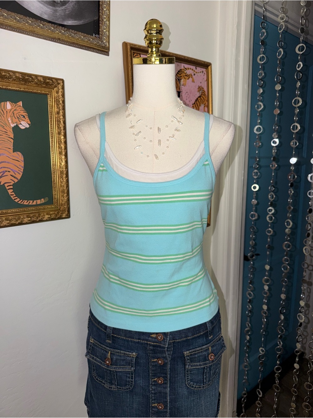 Vintage Y2K Energie Light Blue & Mint Striped Scoop Tank